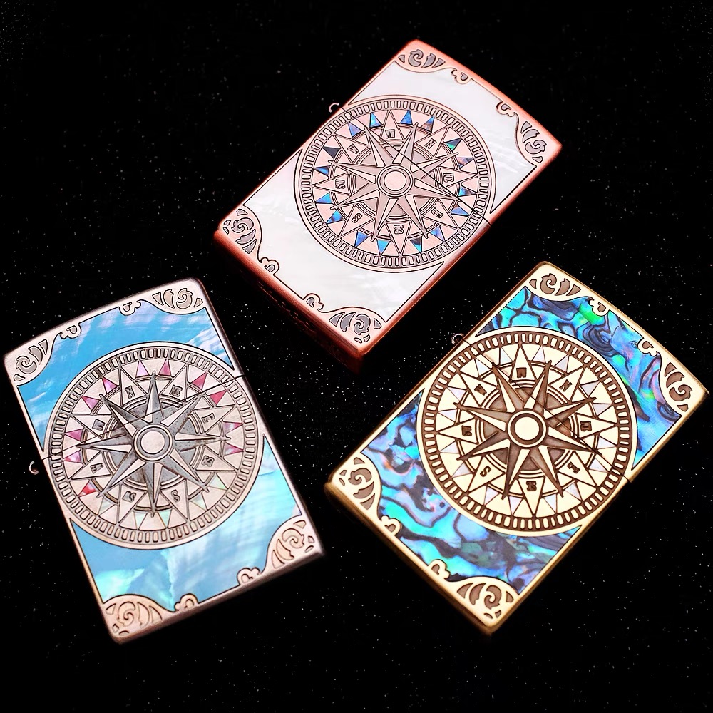 ZIPPO/之宝打火机天然彩贝镶嵌盔甲复古罗盘寻找爱情海 DYX1H1