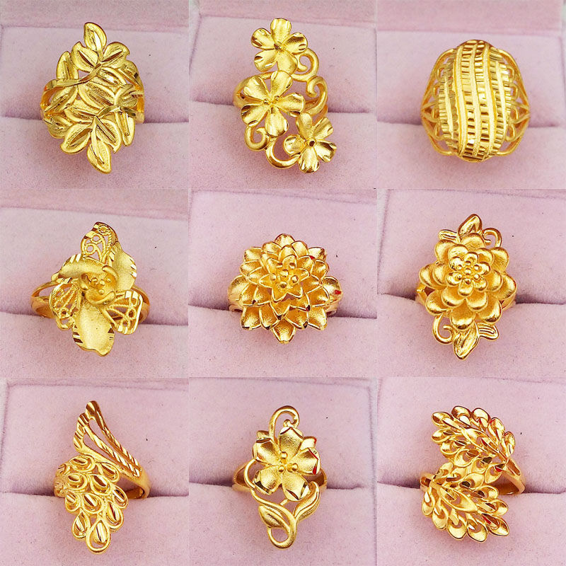 越南戒指金色女款开口可调节 仿真镀金牡丹花食指指环久不掉色