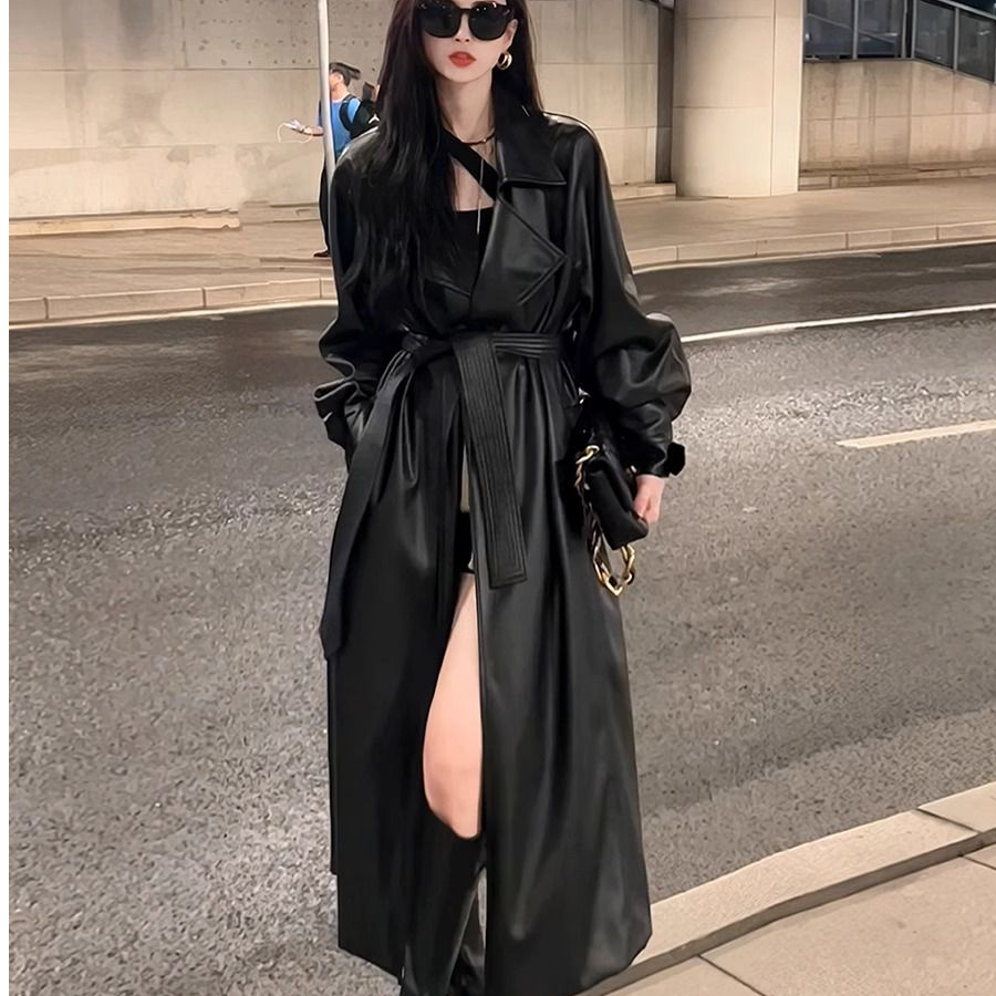 秋冬新款保暖皮大衣高级感风衣女长款美拉德时尚宽松显瘦大衣