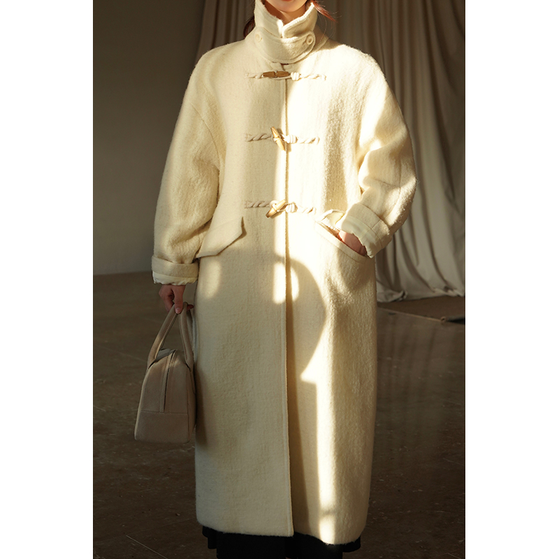 且可ChillCozy 蒙布朗 100澳毛提花双层色织布茧型羊毛大衣女冬季