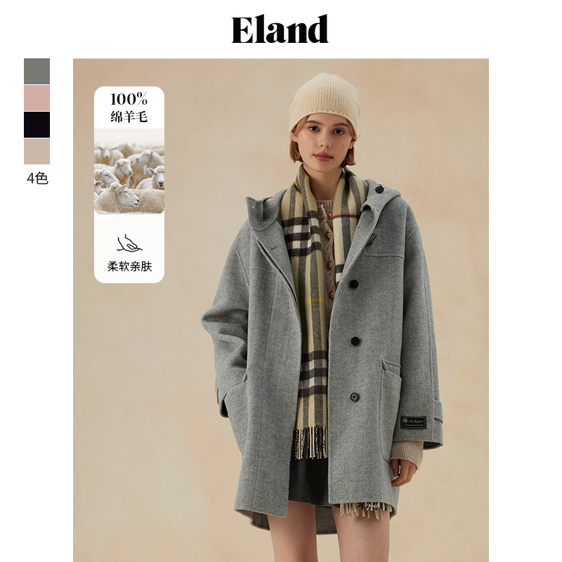 Eland【长期主义系列—羊咩咩】牛角扣大衣外套雅丹风穿搭EEJWE4TE01