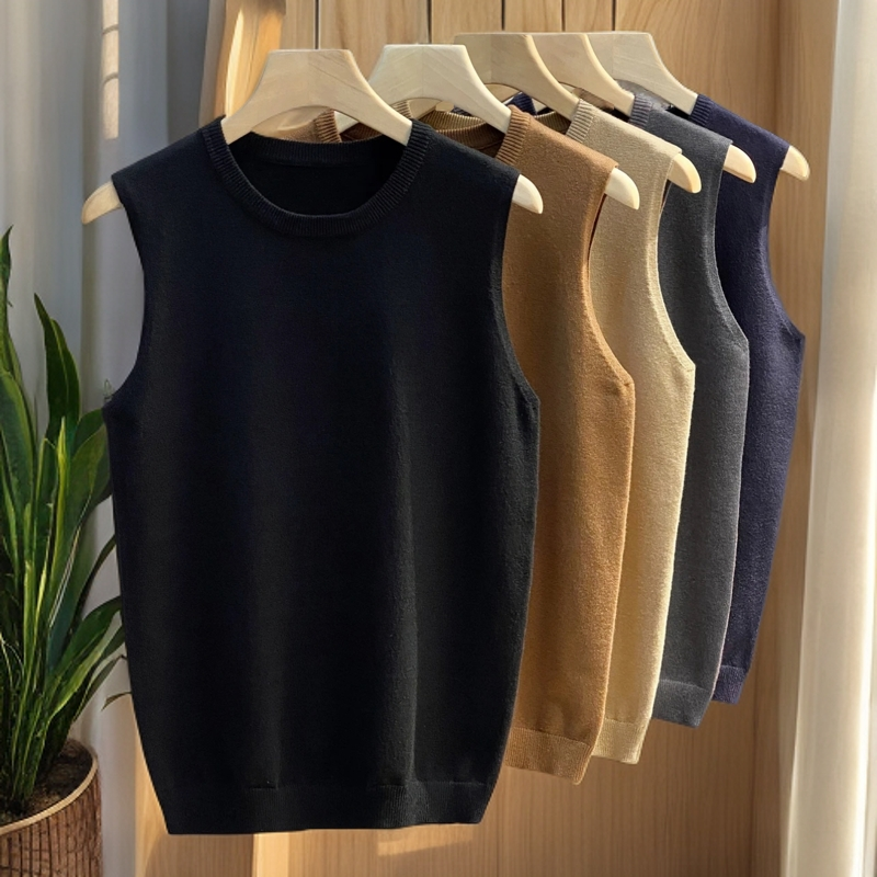 秋季新款时尚百搭针织马甲背心潮流简约坎袖毛衣