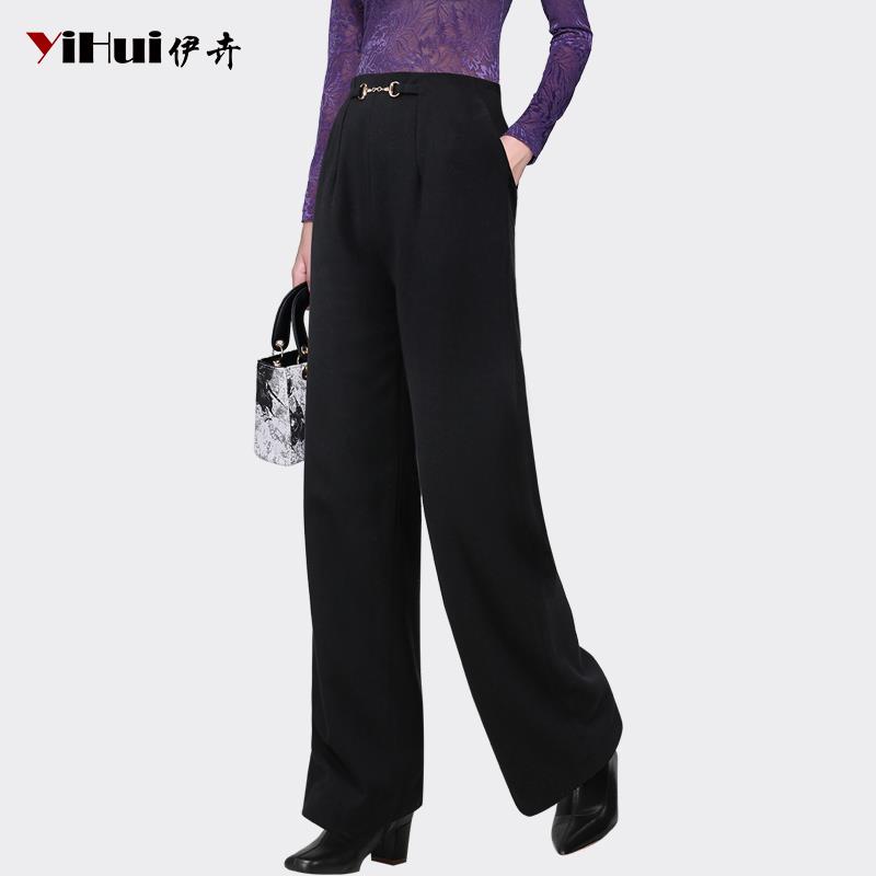 YIHUI伊卉欧洲站秋冬时尚高腰毛呢阔腿裤女百搭直筒长裤KH231760