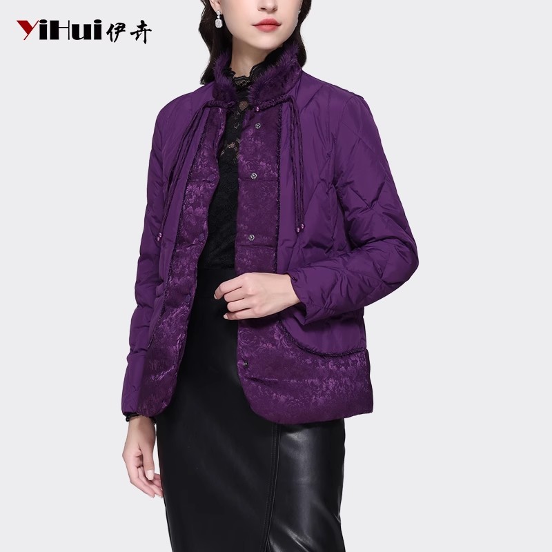 YIHUI伊卉新中式国风盘扣羽绒服女冬白鸭绒WH231330