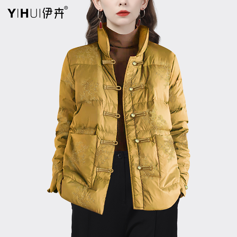 YIHUI伊卉中国风绣花气质羽绒服外套短款轻薄立领中式盘扣WJ22593
