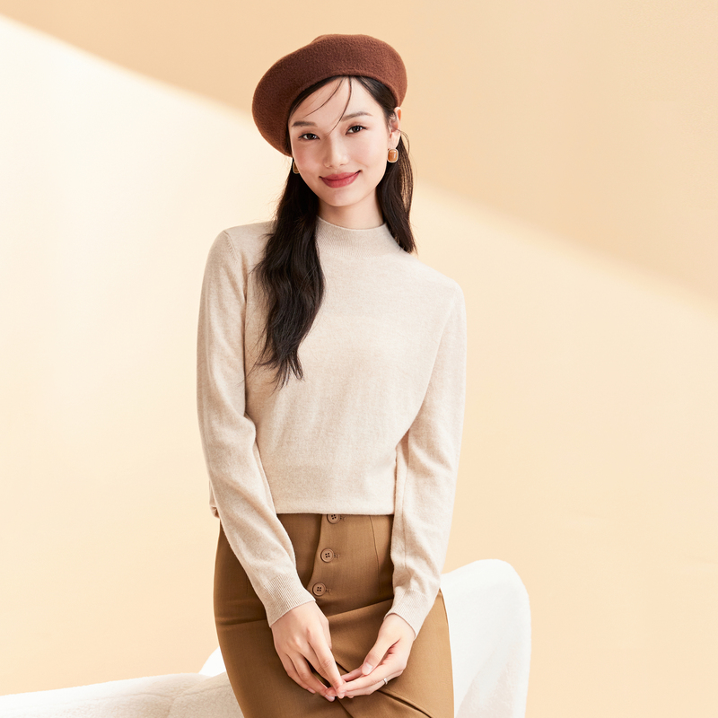 春竹秋冬新款半高领纯羊毛衫针织衫基础百搭纯色打底衫毛衣女
