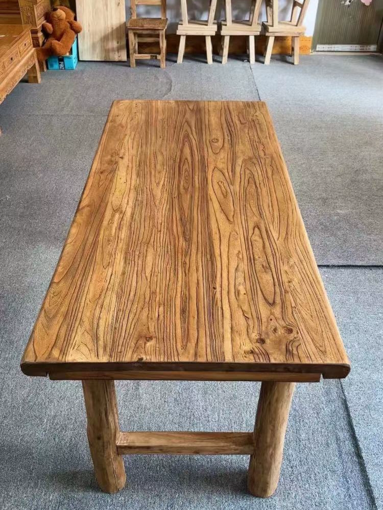 老榆木民谣集餐桌酒吧茶桌实木书桌简约原木桌子复古做旧老门板桌