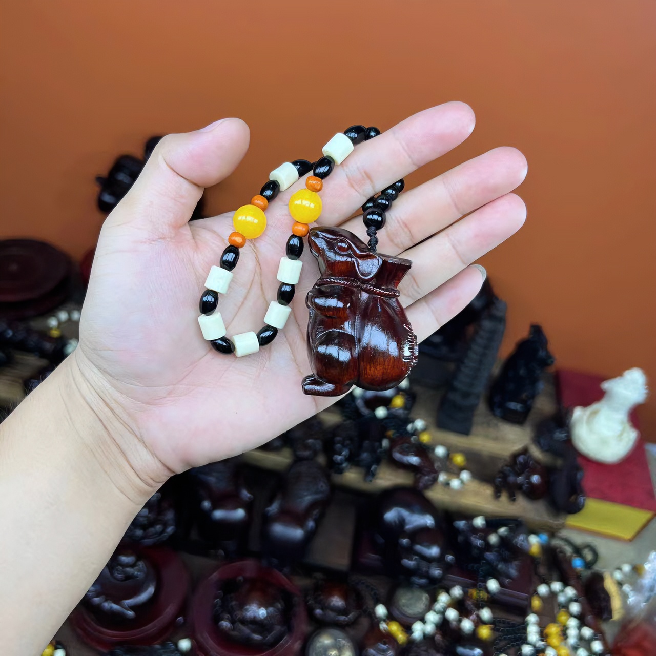 紫檀木【金钱鼠】生肖鼠手把件实木雕刻摆件装饰品文玩手把件