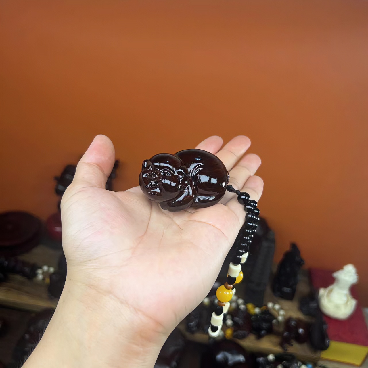 紫檀木【福猪】生肖猪手把件实木雕刻摆件装饰品文玩手把件