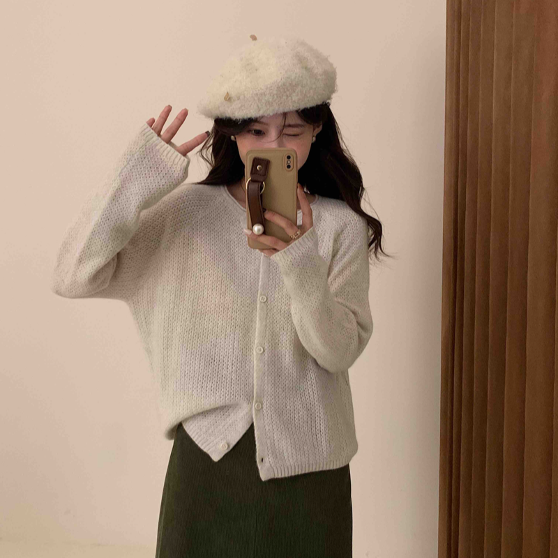 【888839】秋冬新款藏羚绒时尚百搭纯色针织开衫