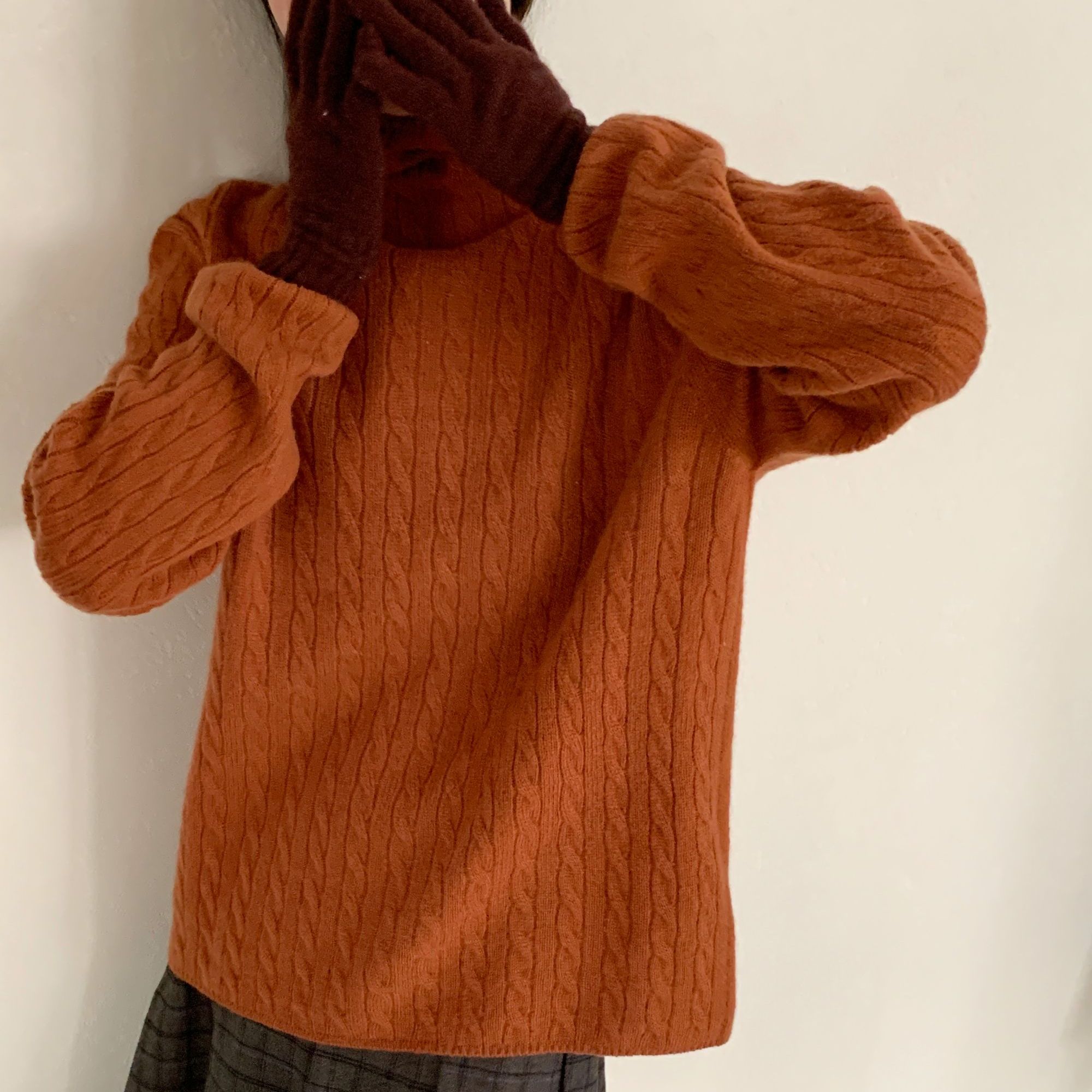 【潘潘.808891】秋冬新款羊毛羊绒混纺绞花堆堆领针织衫