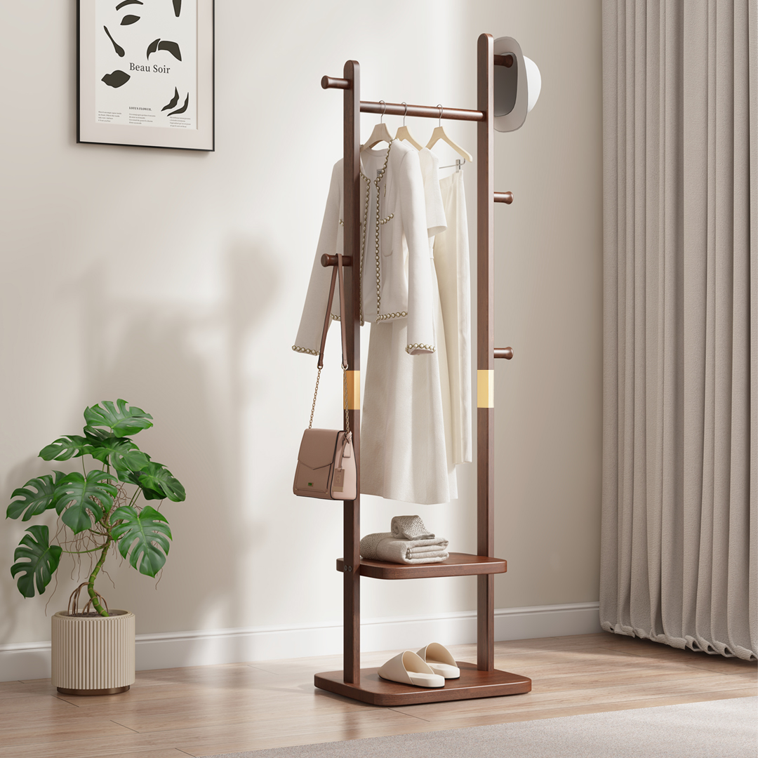 庭许实木落地式衣帽架卧室挂衣架客厅落地衣架沙发客厅衣架置物架