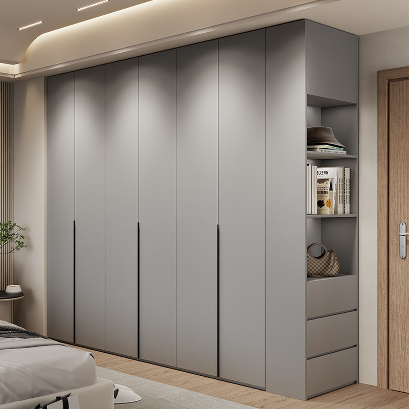 现代简约一门到顶家用卧室实木衣柜四六八门储物柜子衣橱主卧
