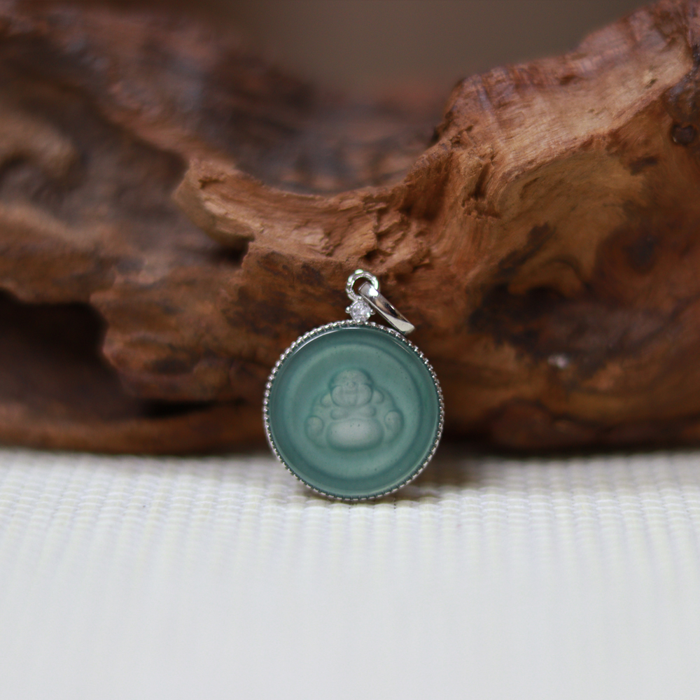 翡翠蓝水挂件·弥勒佛暗中保护·约17mm·S925银镶·SFC0701