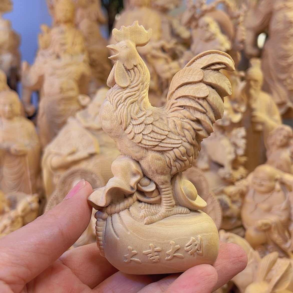 【闪购商品】木小叶黄杨木雕10高大吉大利鸡有黑