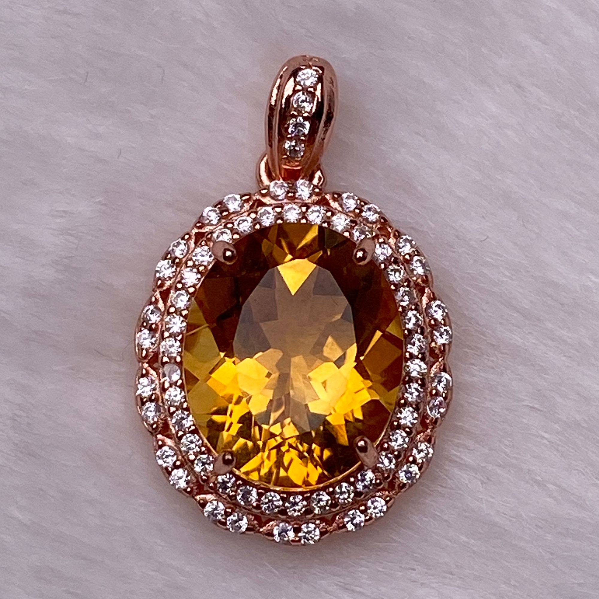 天然暴力黄水晶吊坠时尚气质轻奢豪华满钻精致百搭S925银镀金镶嵌