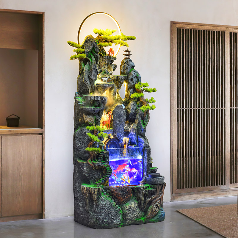 新中式假山流水喷泉客厅电视柜旁鱼缸阳台餐厅办公室家居送礼摆件