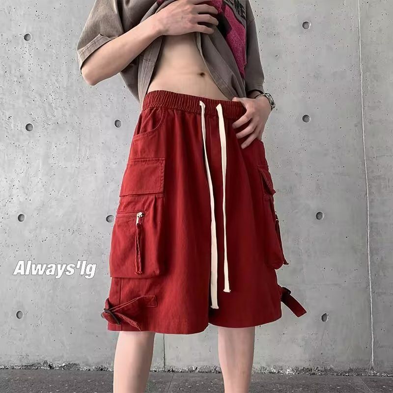 2024夏季新款美式高街机能风工装短裤男款宽松直筒复古休闲五分裤