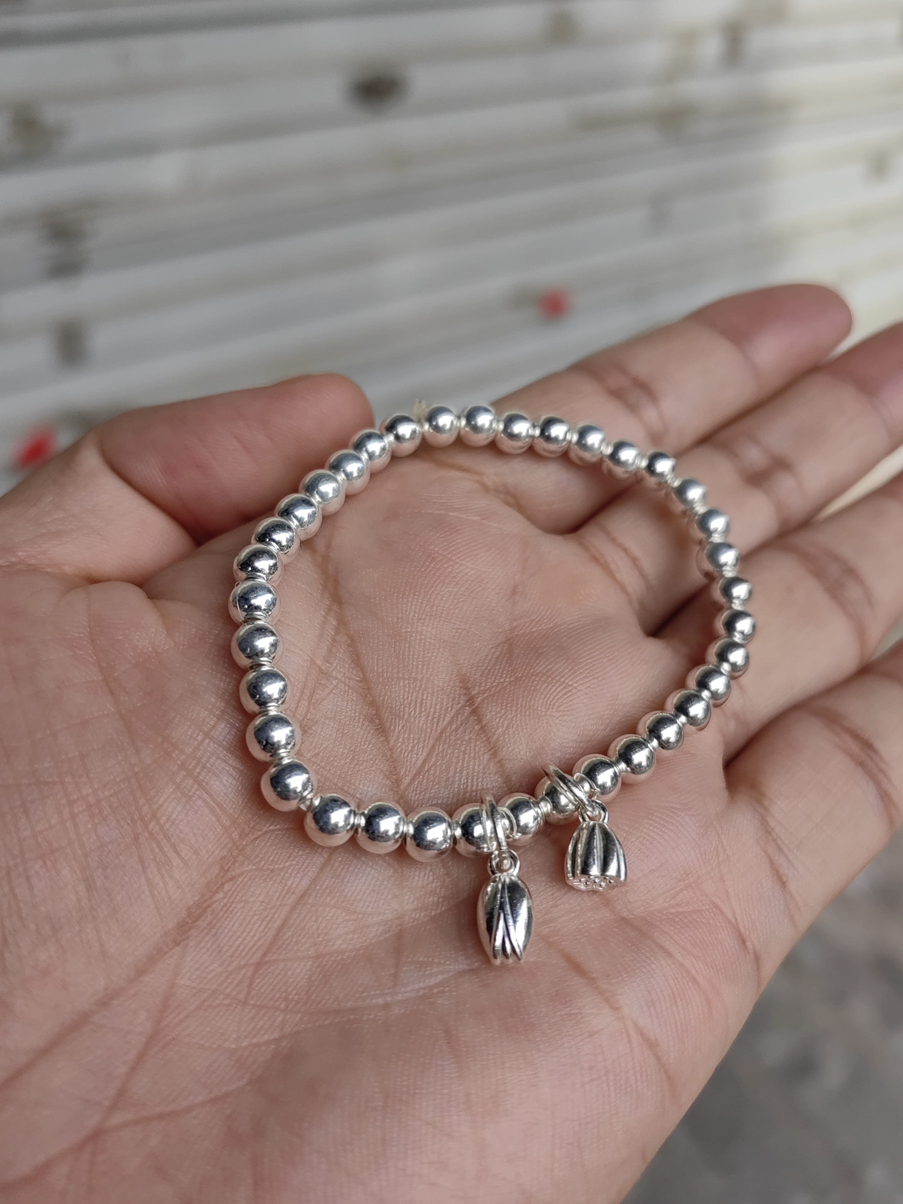 足银手链 足银手链吊坠平安喜乐福手串莲蓬莲花滴溜黄财神