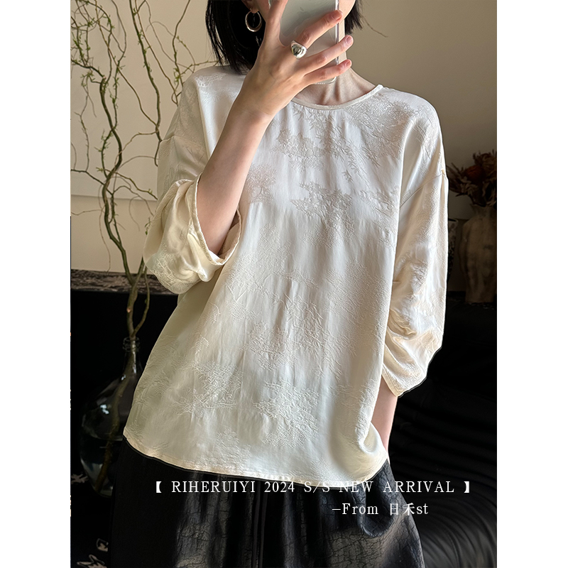 【清】19385 阶柳庭花 上衣 人丝提花 哑光质感