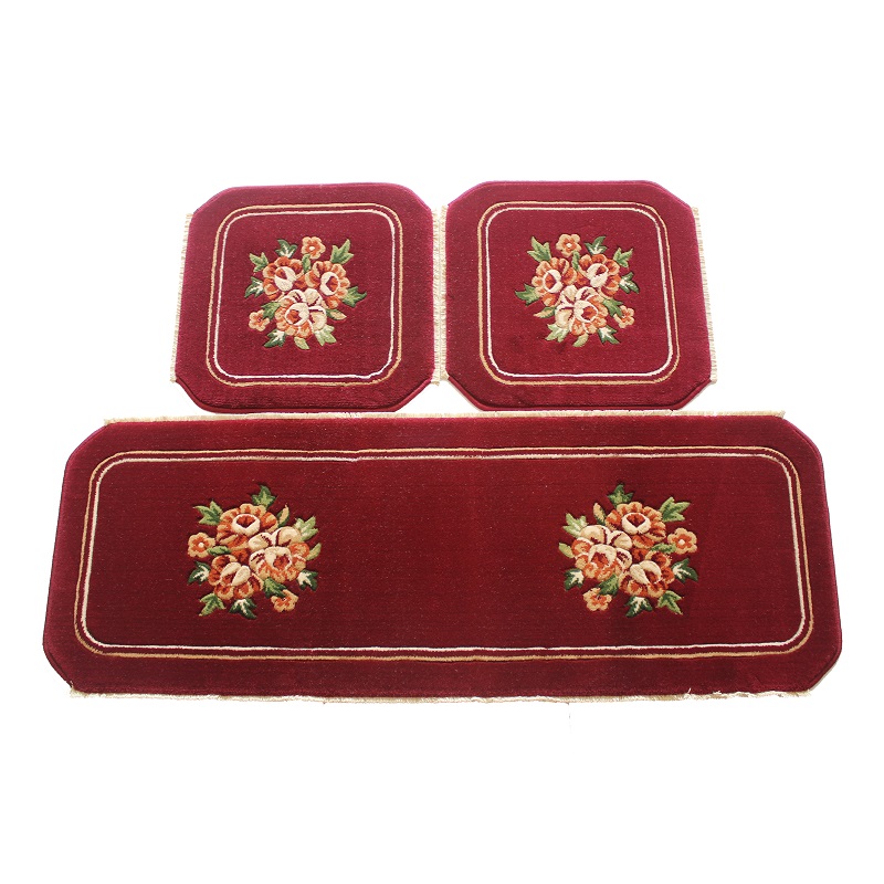 汽车坐垫小三件混纺羊绒牡丹花色羊毛加厚三件套单片冬季毛绒