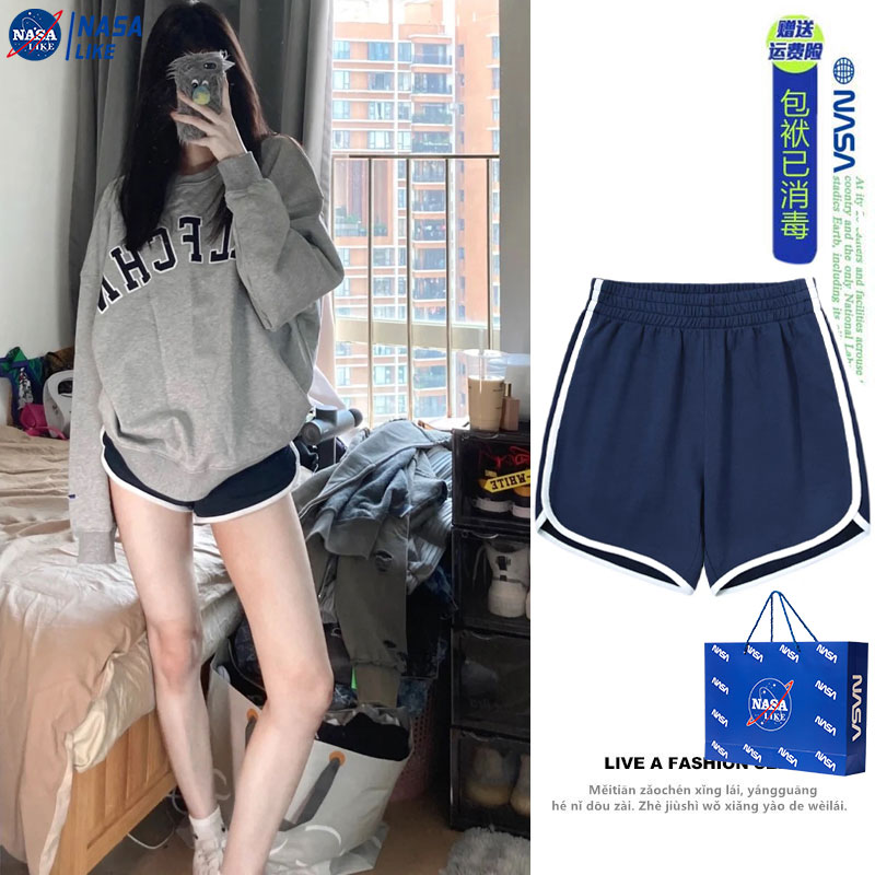 NASA联名高腰短裤女松紧腰运动裤夏季宽松休闲显瘦阔腿外穿热裤子