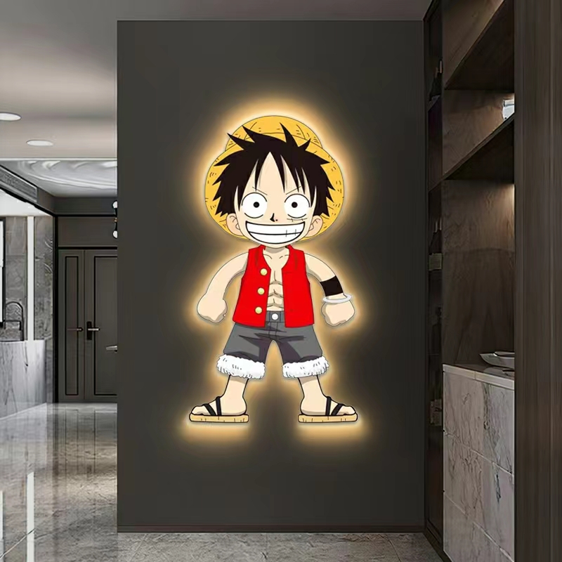 路飞海贼王装饰画灯光画玄关背景墙走廊过道挂画创意卡通发光壁画