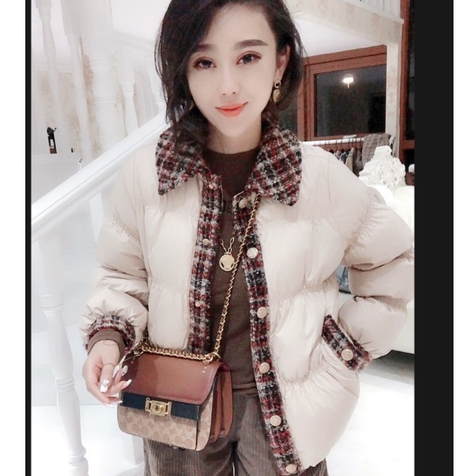 M9A82331  冬季新款欧货潮时尚撞色针织领拼接欧洲宽松短款外套女