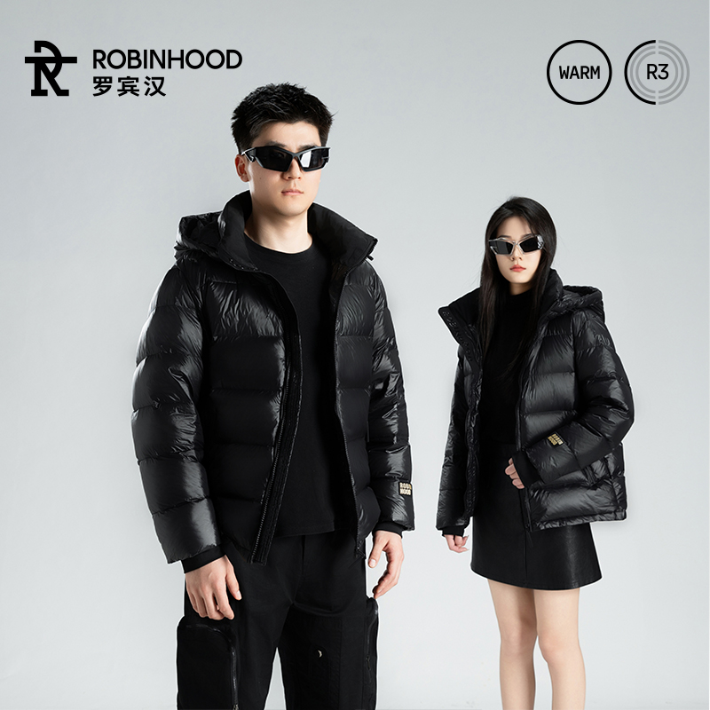 罗宾汉黑色金标520短款羽绒服90白鸭绒情侣同款加厚冬季时尚-bp