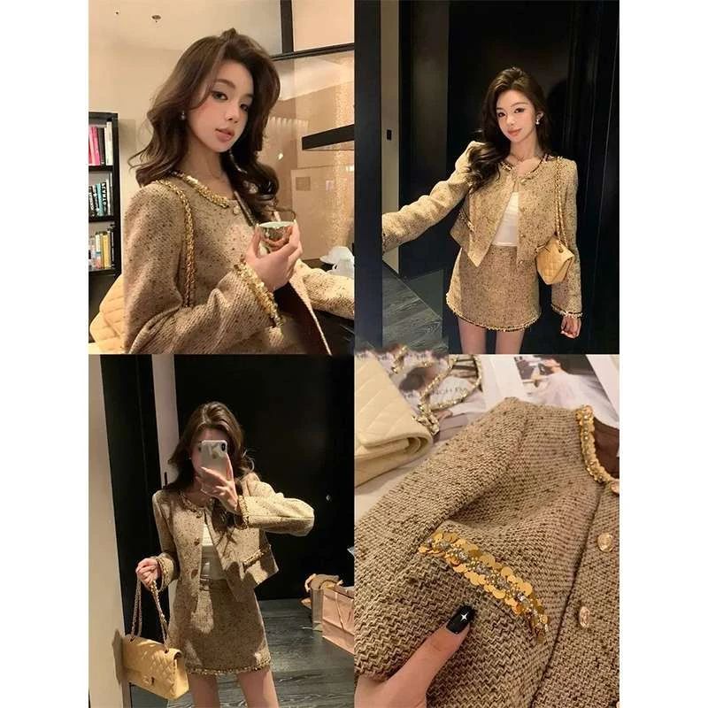 法式重工亮片精致小香风外套女秋季名媛气质小个子千金时尚套装裙