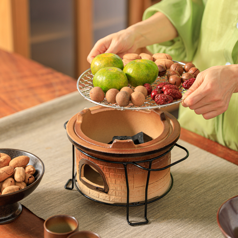 2024年新款围炉煮茶套装仿灶台烤火炉罐罐茶烤奶罐户外烧烤炉套装