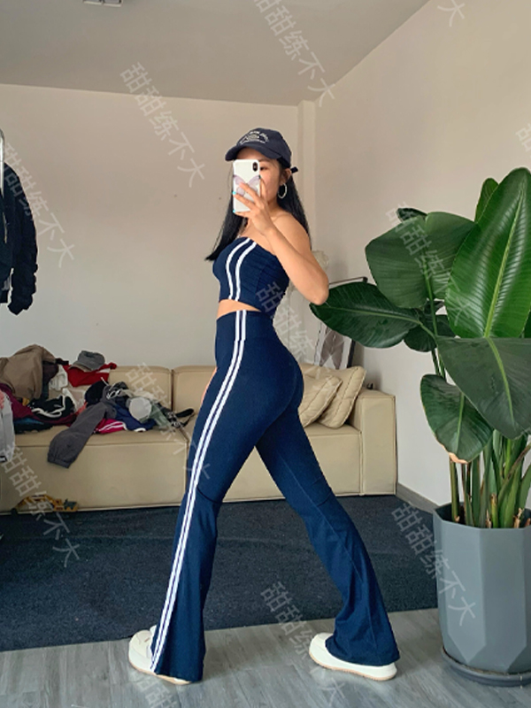  【甜甜专属】2条杠喇叭裤9188高腰直筒修身瑜伽女提臀跑步运动裤