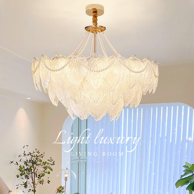 法式客厅吊灯水晶灯现代简约大气餐厅主卧室灯奶油风灯具银杏叶灯