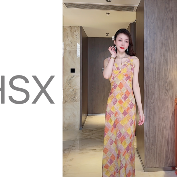 Hangsixiang.小爽【多巴胺色块】纯欲碎花法式度假时尚女连衣裙8891