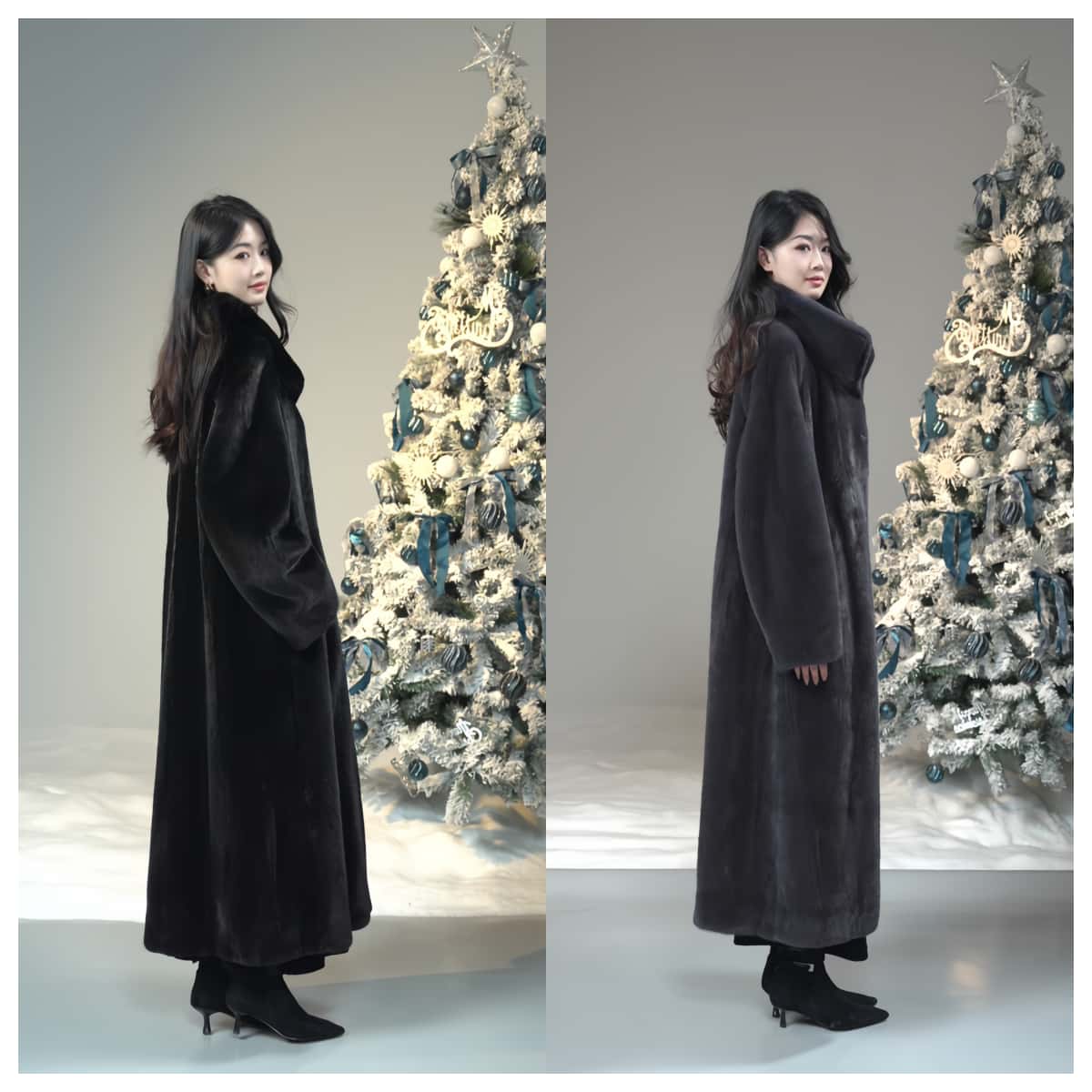 [黑天鹅&灰天鹅]1.2米超长款/大翻领可变超高立领/进口水貂大衣
