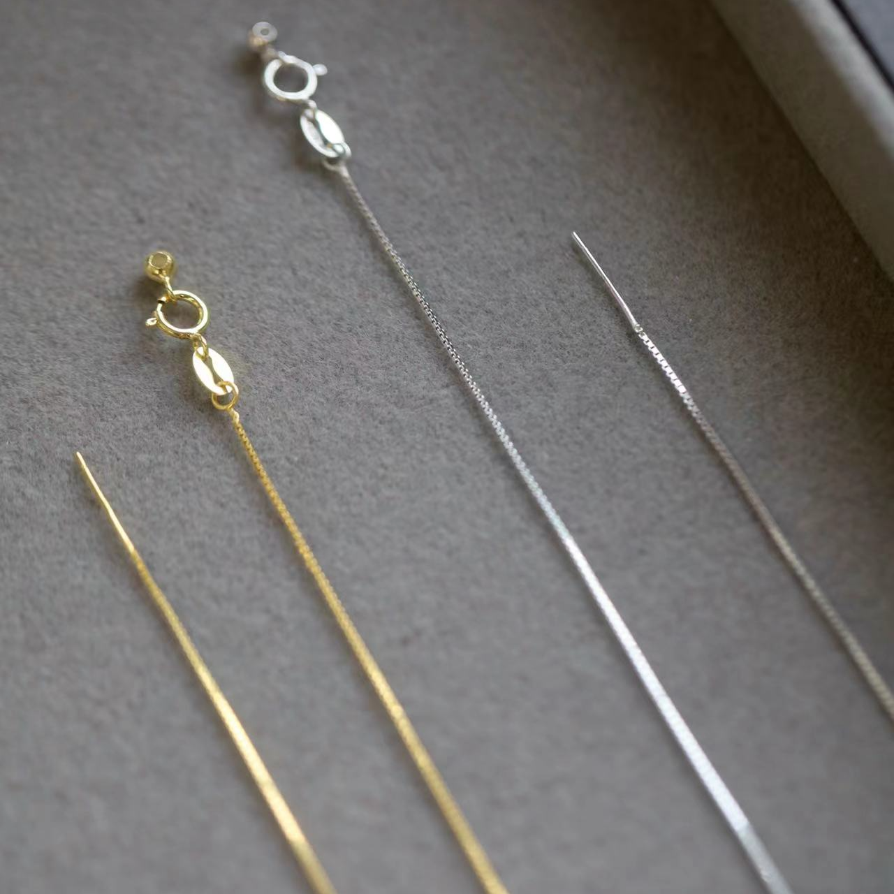 链子925银 S925银链项链 可调节式针式链 抽拉精致素链链长45cm