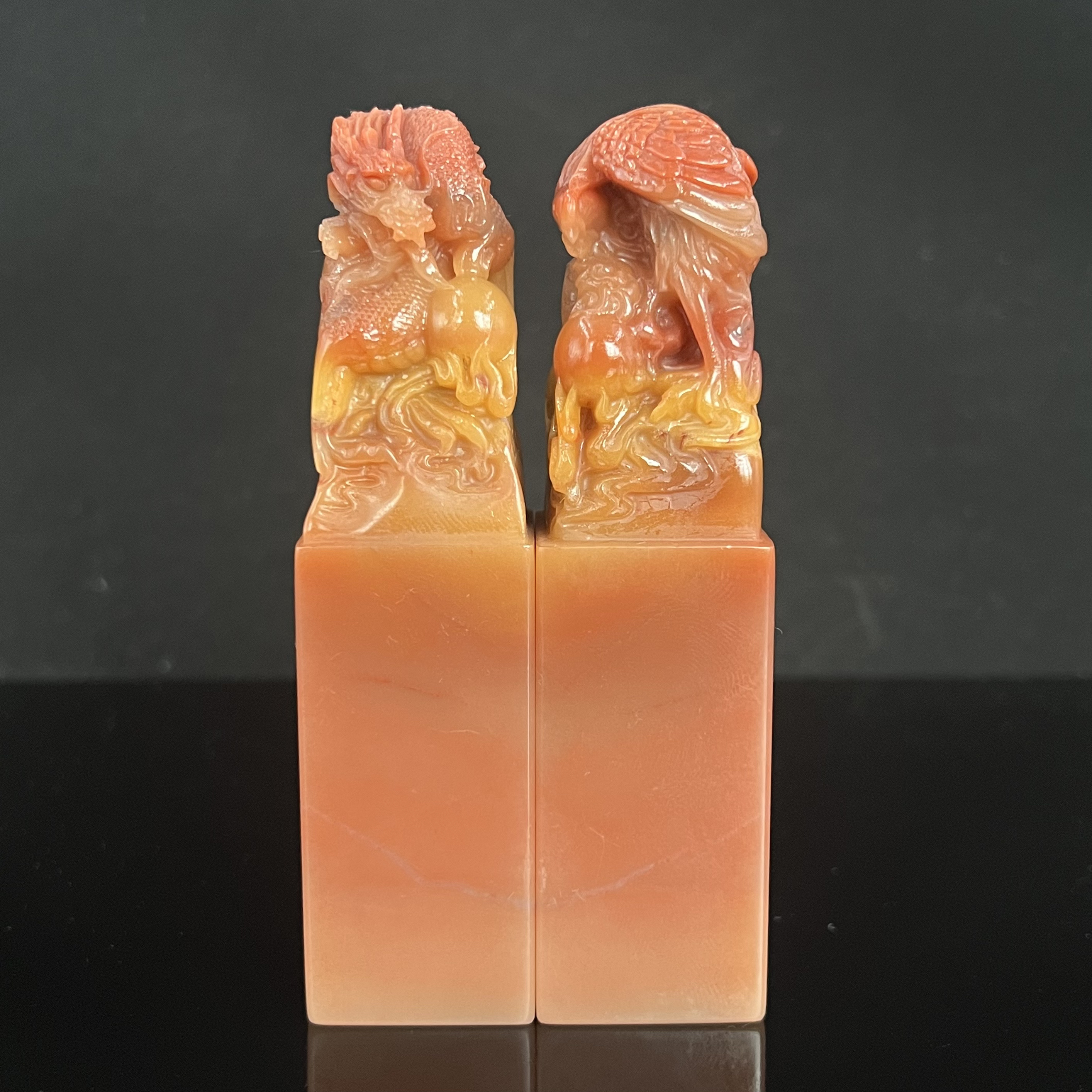 老挝石保利石多彩龙凤对章2.5正章新婚礼物印章