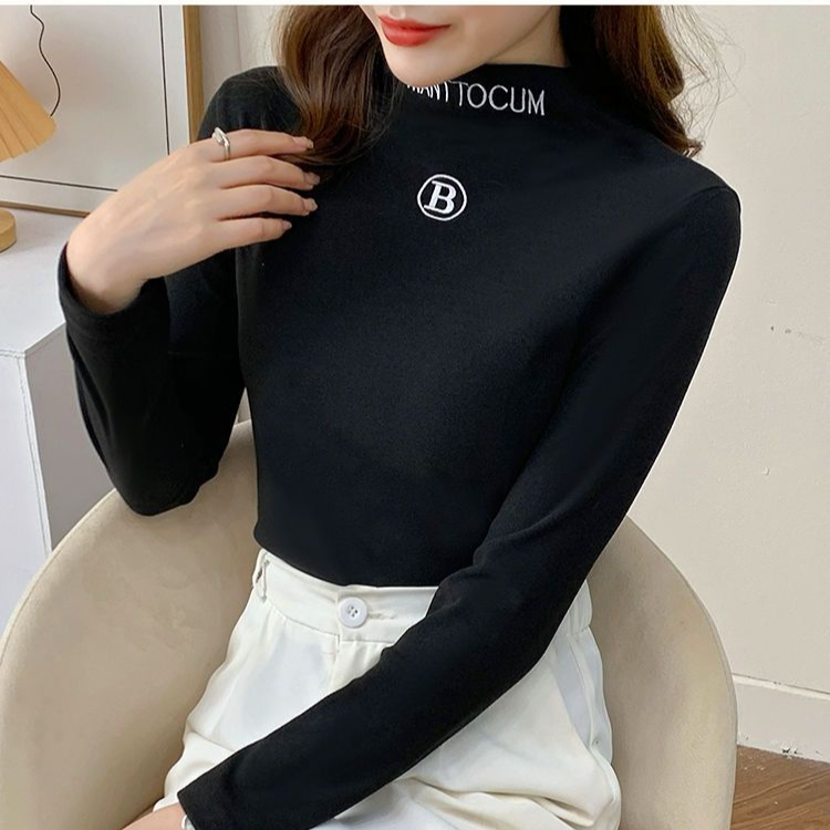 半高领德绒打底衫女秋冬内搭双面磨毛中领长袖t洋气上衣