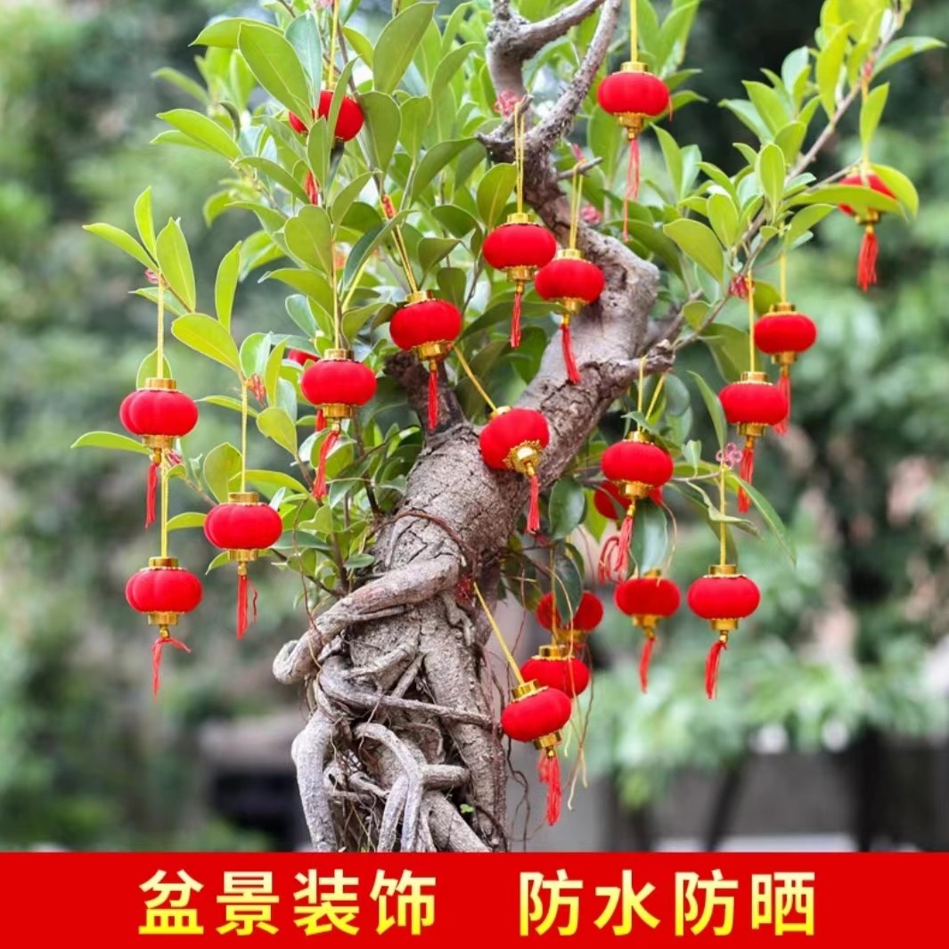 新年元旦幼儿小红灯笼迷你灯笼挂件走廊花园装饰大红灯笼植绒灯笼