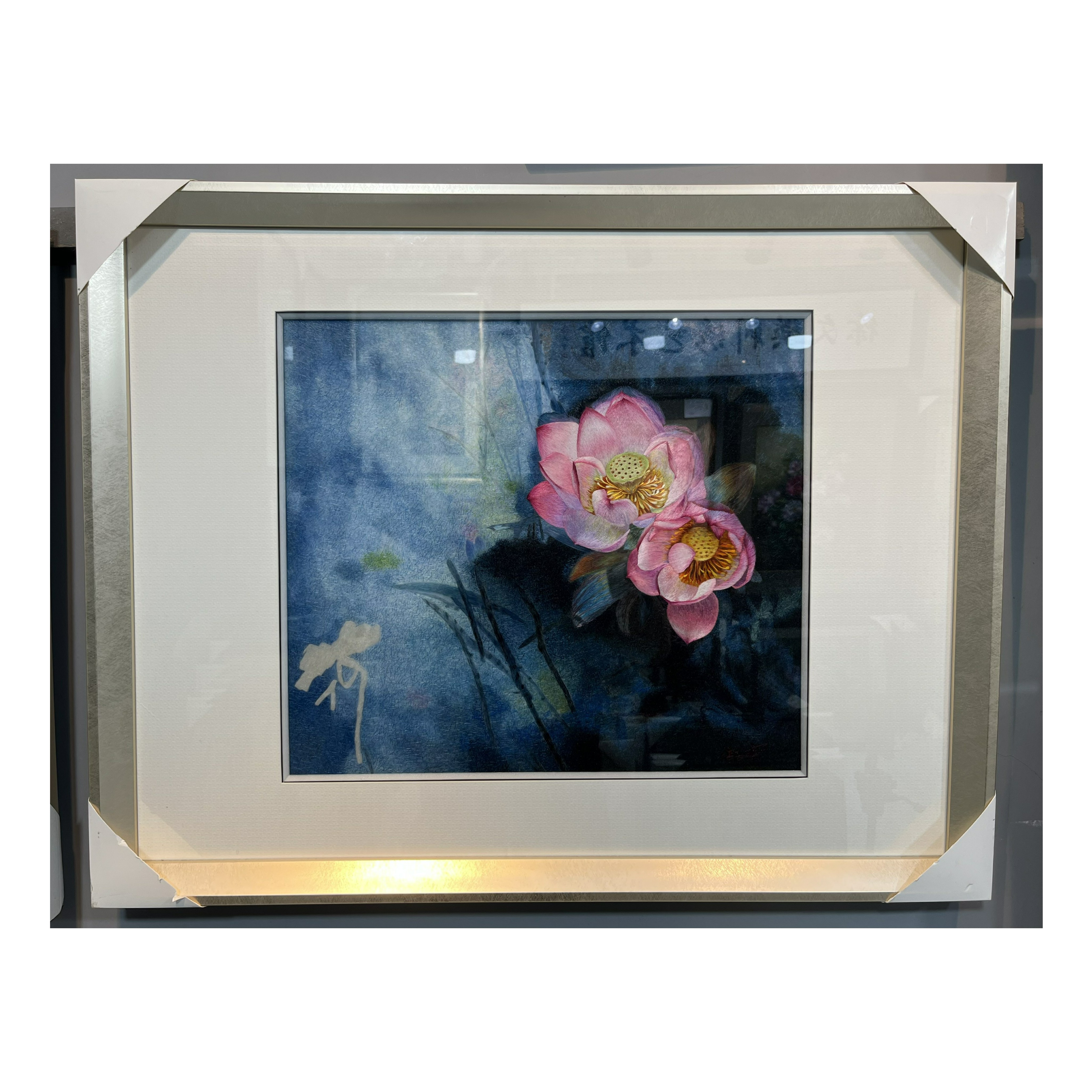 《荷花》精品油画风格苏绣作品中式餐厅卧室挂画作品刺绣