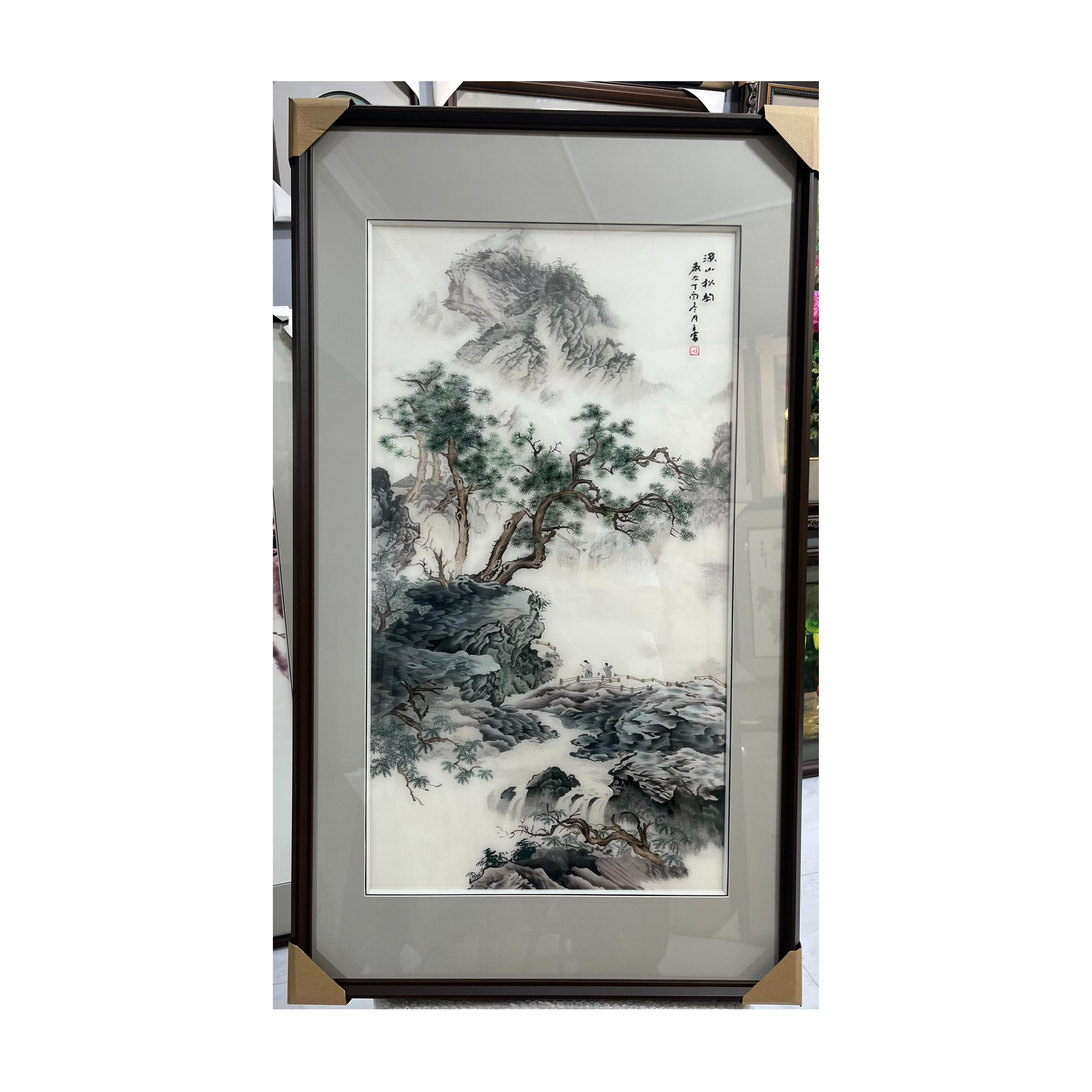 《山水作品》玄关苏绣新中式手工苏绣作品刺绣