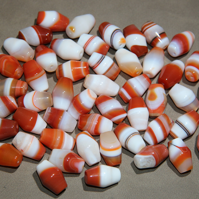 缠丝玛瑙红白色光面中号橄榄珠小米珠 线条条纹 diy饰品手串配珠
