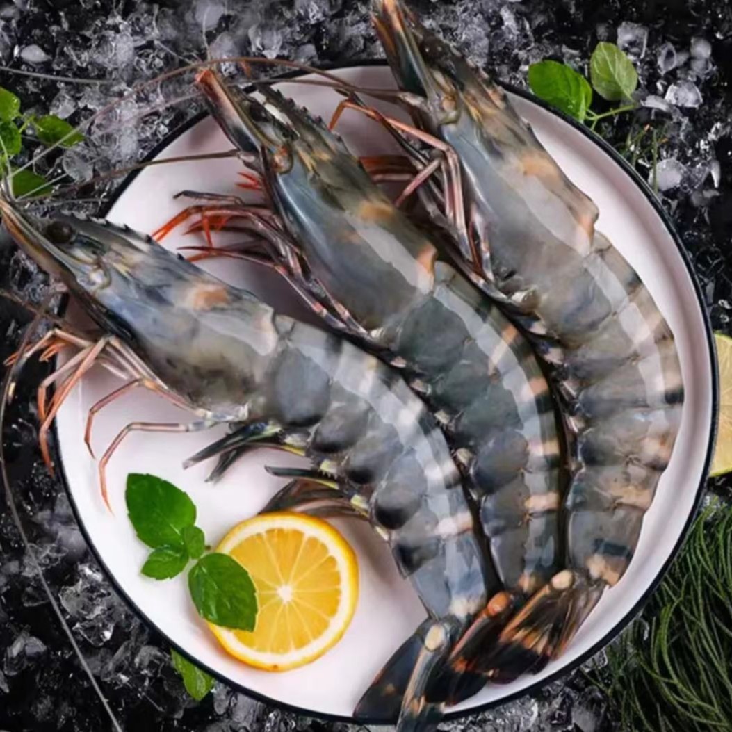 【三层海鲜】鲜冻黑虎虾  老虎虾 16-20规格 25-30只左右/盒 