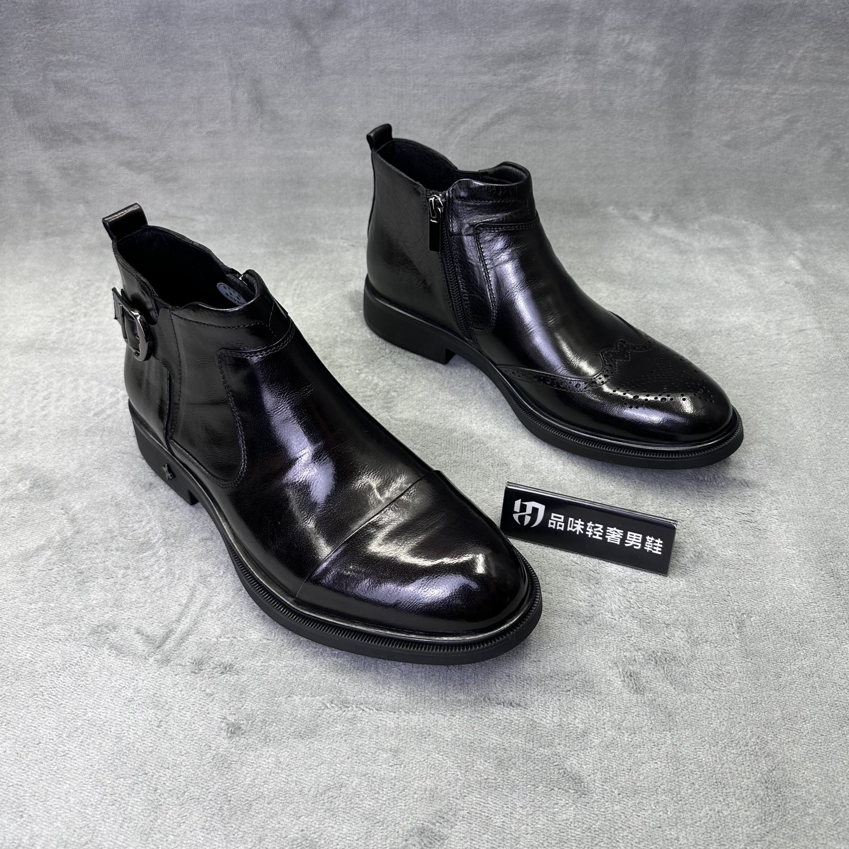 广州高档皮靴高端秋冬轻奢时尚黑色潮流真皮牛皮男款切尔西马丁靴