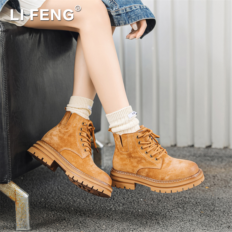 男女同款情侣马丁靴真皮复古高端冬季新款短靴机车骑行工装大黄靴