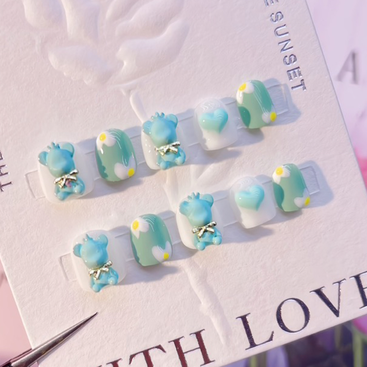 【小绿熊】儿童手工穿戴甲无毒防啃咬小学生可爱短款卡通女童美甲