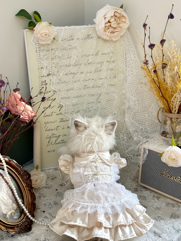 AW狗狗衣服缎面秋款轻薄婚纱礼服马尔济斯比熊犬新中式网纱连衣裙