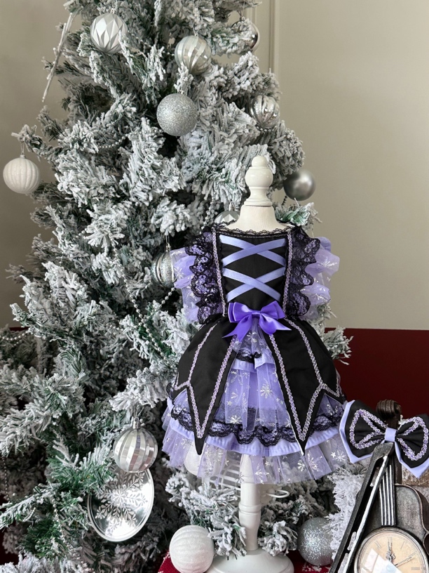 AW万圣节紫色系不规则剪裁裙摆绑带设计雪花网纱猫咪狗狗宠物衣服