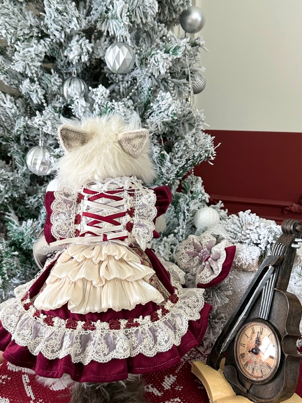 AW宠物圣诞节金色华年小型犬狗狗博美新年战袍猫咪轻奢公主风格群