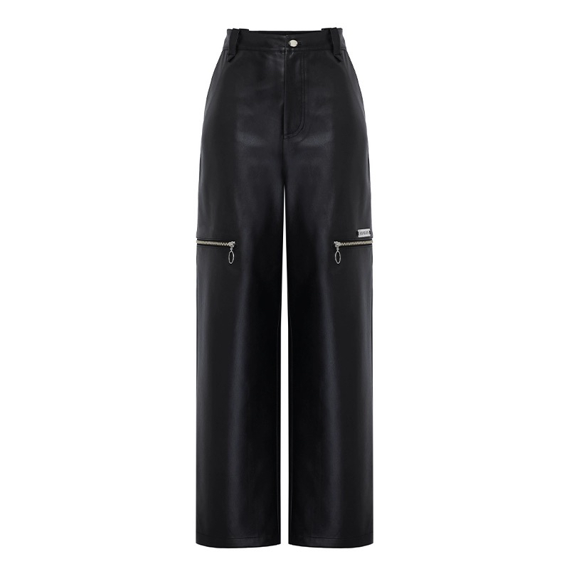 【Vaddition+】设计师任茜 2023秋冬新款皮革拉链直筒裤